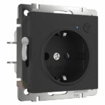 Умная встраиваемая розетка с заземлением с защитными шторками черная