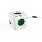 Разветвитель-удлинитель Allocacoc Extended Cube 4 розетки 2 USB 1,5 м Зеленый