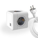 Удлинитель Cube Extended 4 Euro 16A, 2 USB A с блоком 5В/2.1А, кабель 1,5м RocketSocket, цвет белый-серый