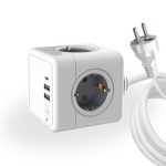 Удлинитель Cube Extended 4 Euro 16A, 3 USB 2A+C с блоком 5В/3.0А, кабель 1,5м RocketSocket, цвет белый-серый