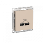 Systeme (Schneider) Electric ATLASDESIGN USB РОЗЕТКА A+A, 5В/2,1 А, 2х5В/1,05 А, механизм, ПЕСОЧНЫЙ