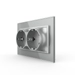 Розетка Livolo электрическая двойная 1 пост с заземлением, рамкой, защитными шторками 16A, цвет серый VL-C7CTF16A.TF16A-IP