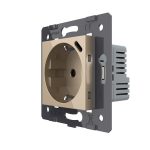 Розетка электрическая с заземлением защитными шторками 16A + USB type C с блоком питания 18W Livolo, цвет золотой (механизм)