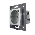 Розетка электрическая с заземлением защитными шторками 16A + USB type C с блоком питания 18W Livolo, цвет серый (механизм)