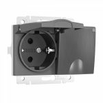 Розетка двойная влагозащ. с зазем. с защит. крышками и шторками (графит рифленый)