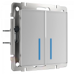 Сенсорный выключатель двухклавишный с подсветкой 1000 Вт (серебряный)