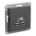 Systeme (Schneider) Electric ATLASDESIGN USB РОЗЕТКА A+A, 5В/2,1 А, 2х5В/1,05 А, механизм, БАЗАЛЬТ
