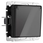 W1171248/Розетка влагозащ. с зазем. с защит. крышкой и шторками (черный акрил)