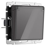 W1171244/Розетка влагозащ. с зазем. с защит. крышкой и шторками (графит акрил)