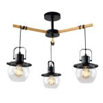 MD.23044-3-S-BK+WOOD Люстра потолочная Е27 3*60W светлое дерево+черный