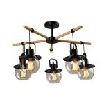 MD.23044-5-S-BK+WOOD Люстра потолочная Е27 5*60W дерево+черный