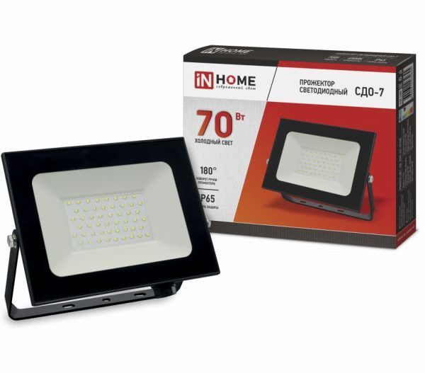 INHOME Прожектор сд СДО-7 70Вт 230В 6500К IP65 черный